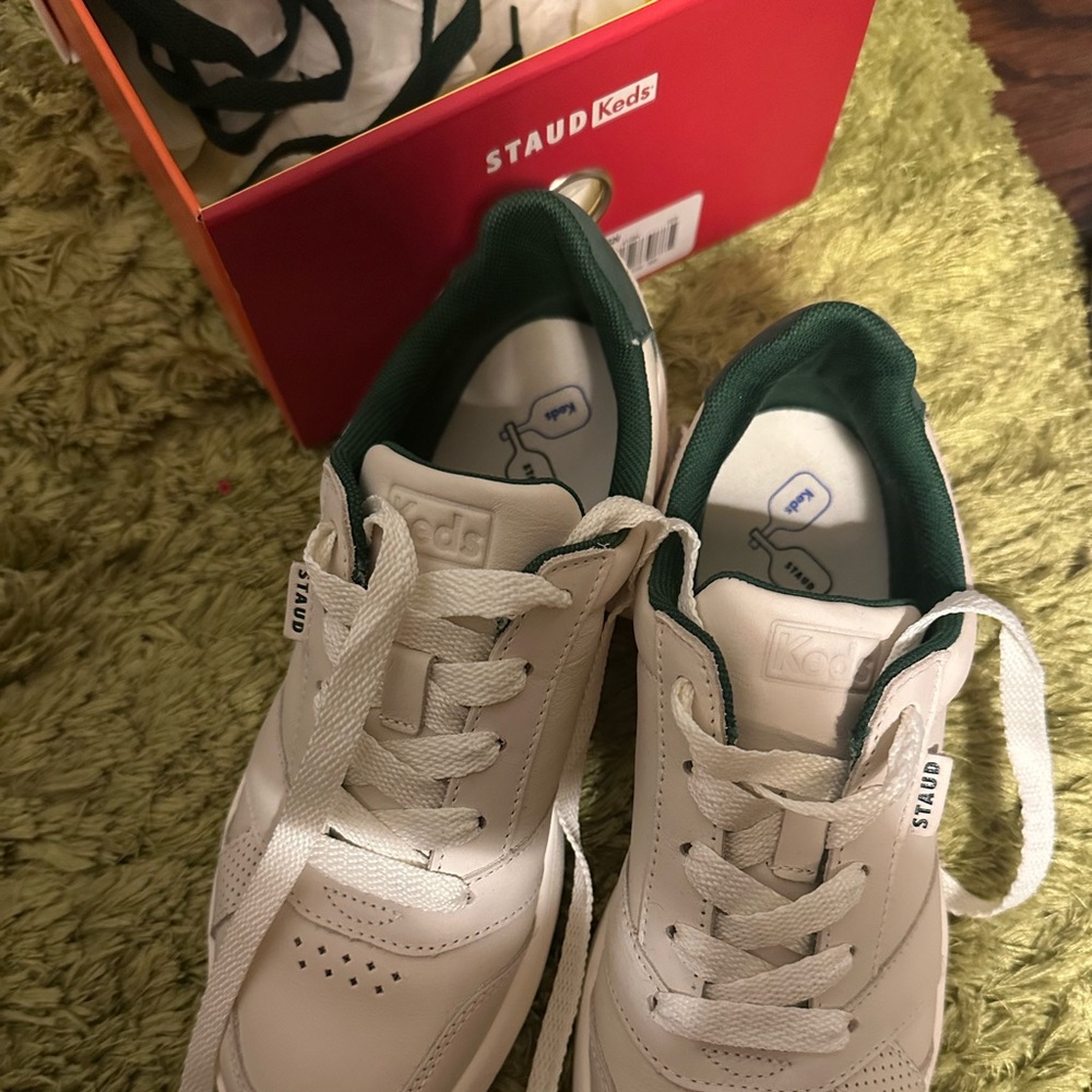 STAUD + KEDS The Court Sneaker‎ Cream/Green – SZ 7 NEW